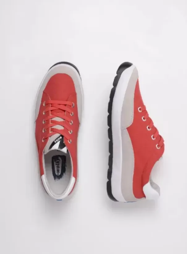 Sneakers|Veterschoenen|Wolky Babati rood canvas/suede