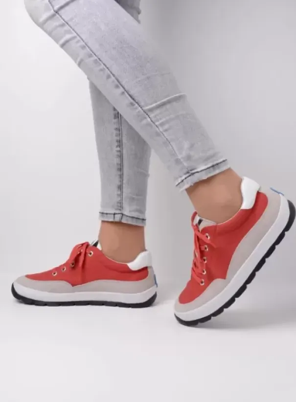 Sneakers|Veterschoenen|Wolky Babati rood canvas/suede