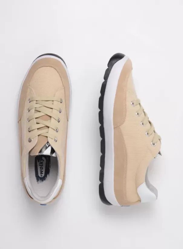 Sneakers|Veterschoenen|Wolky Babati beige canvas/suede