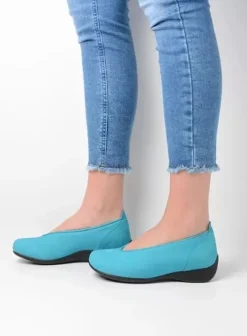 Instappers|Wolky Ballet turquoise nubuck