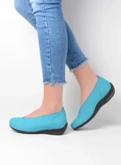 Instappers|Wolky Ballet turquoise nubuck
