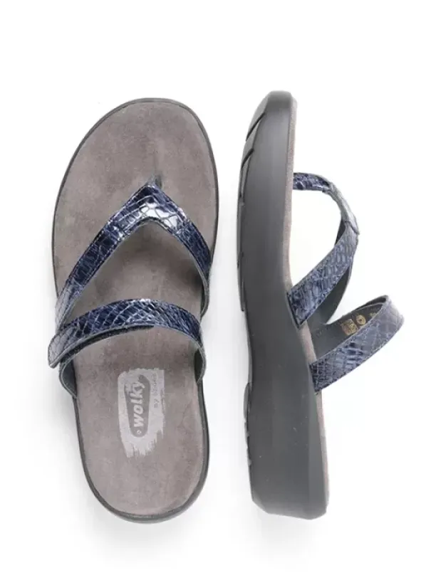 Slippers|Wolky Bassa blauw crocolook lakleer