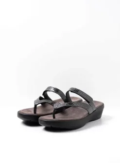 Slippers|Wolky Bassa antraciet crocolook lakleer