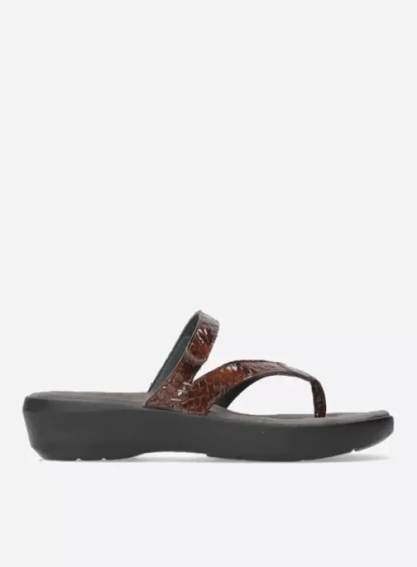 Slippers|Wolky Bassa cognac crocolook lakleer