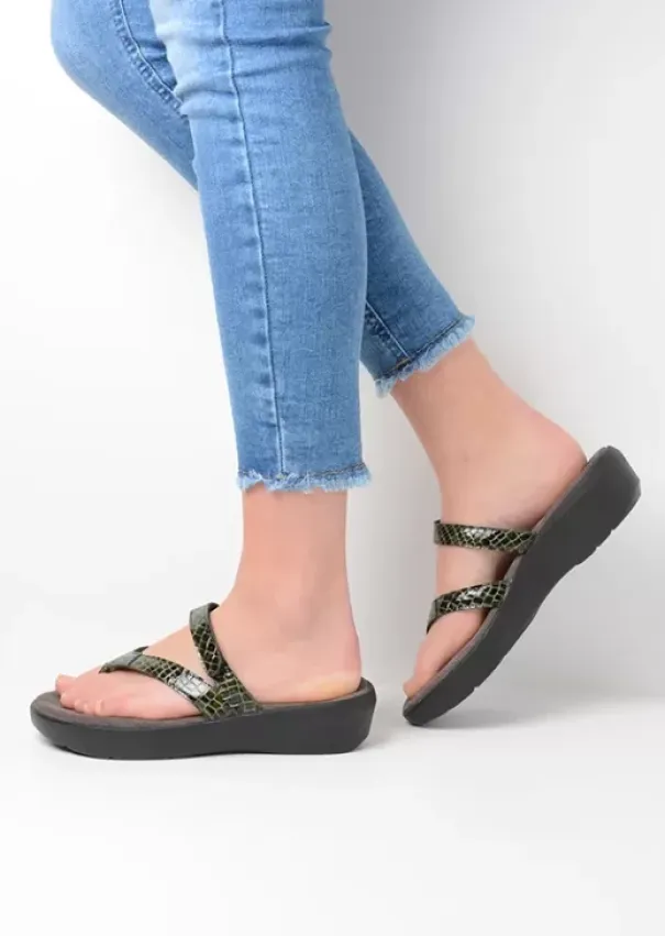 Slippers|Wolky Bassa groen crocolook lakleer