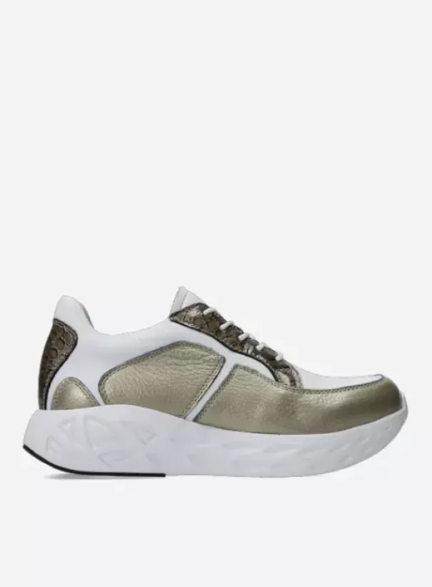 Hielspoor|Wandelschoenen|Wolky Bounce wit/goud combi leer