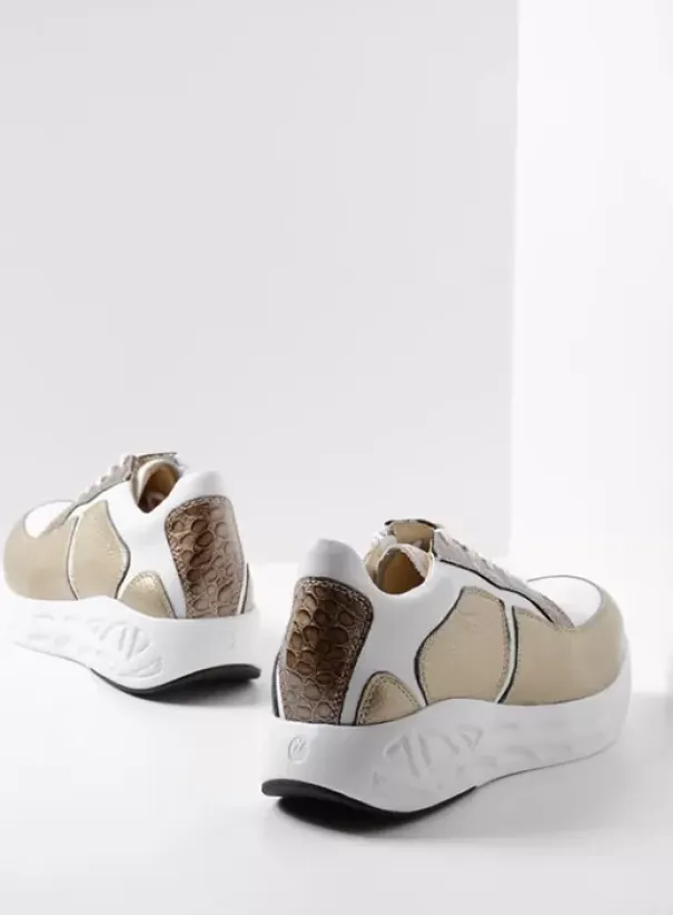 Hielspoor|Wandelschoenen|Wolky Bounce wit/goud combi leer