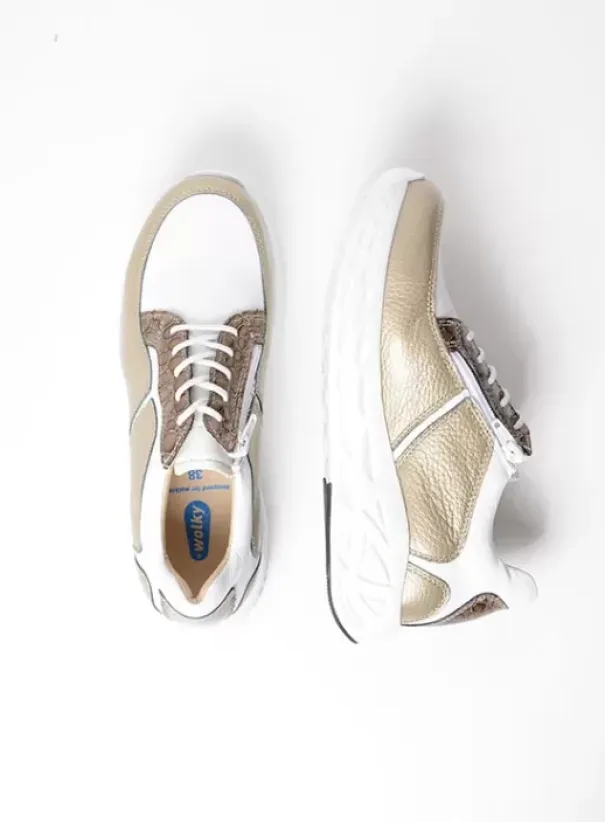 Hielspoor|Wandelschoenen|Wolky Bounce wit/goud combi leer