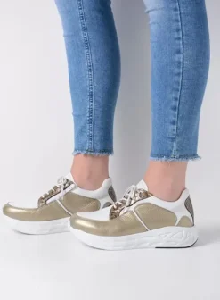 Hielspoor|Wandelschoenen|Wolky Bounce wit/goud combi leer