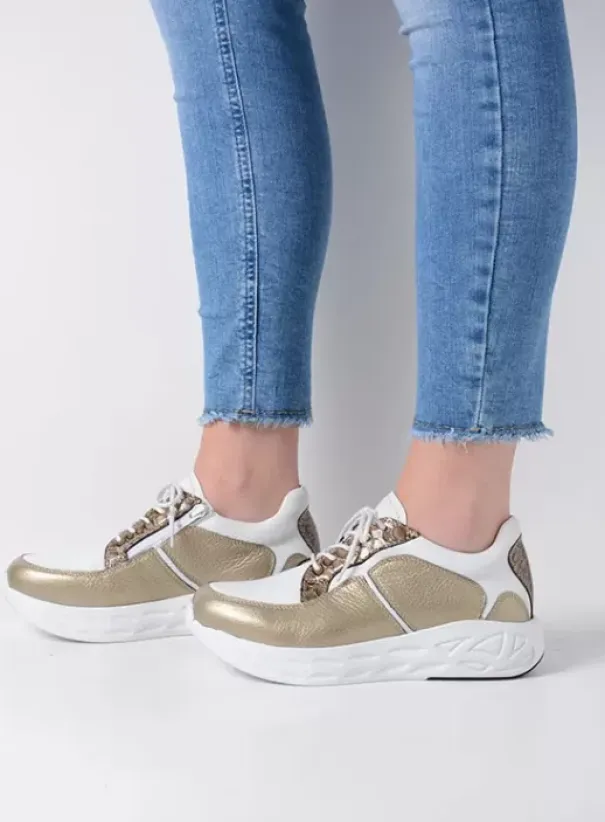 Hielspoor|Wandelschoenen|Wolky Bounce wit/goud combi leer