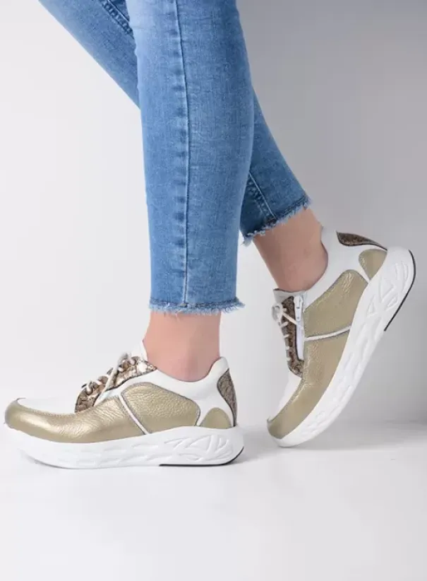 Hielspoor|Wandelschoenen|Wolky Bounce wit/goud combi leer
