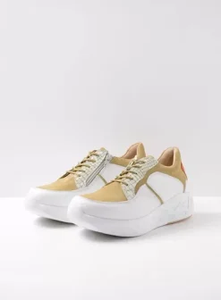 Hielspoor|Wandelschoenen|Wolky Bounce wit/groen combi leer