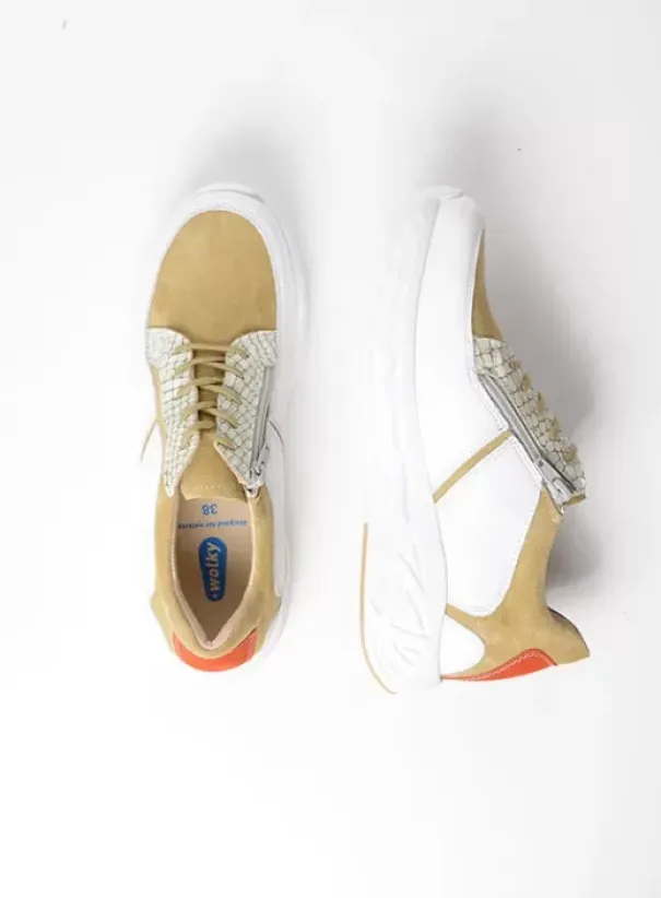 Hielspoor|Wandelschoenen|Wolky Bounce wit/groen combi leer