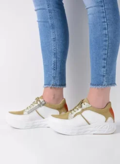 Hielspoor|Wandelschoenen|Wolky Bounce wit/groen combi leer