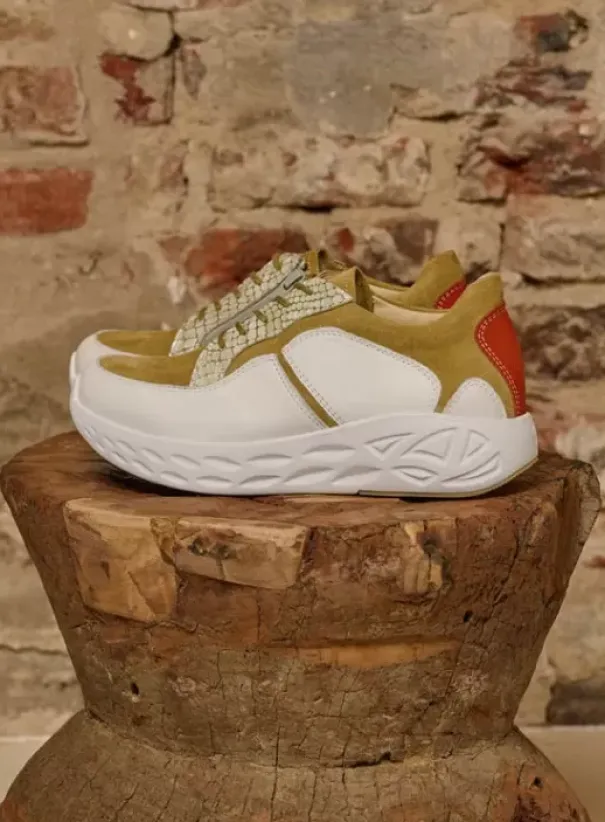 Hielspoor|Wandelschoenen|Wolky Bounce wit/groen combi leer