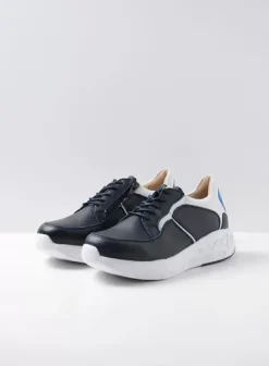 Hielspoor|Wandelschoenen|Wolky Bounce wit/blauw combi leer