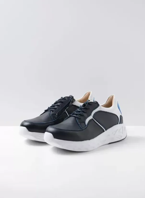 Hielspoor|Wandelschoenen|Wolky Bounce wit/blauw combi leer