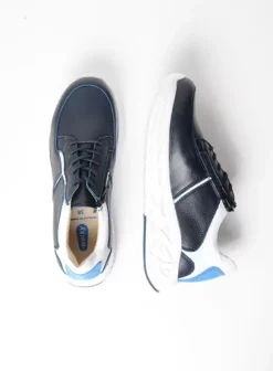 Hielspoor|Wandelschoenen|Wolky Bounce wit/blauw combi leer