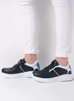 Hielspoor|Wandelschoenen|Wolky Bounce wit/blauw combi leer