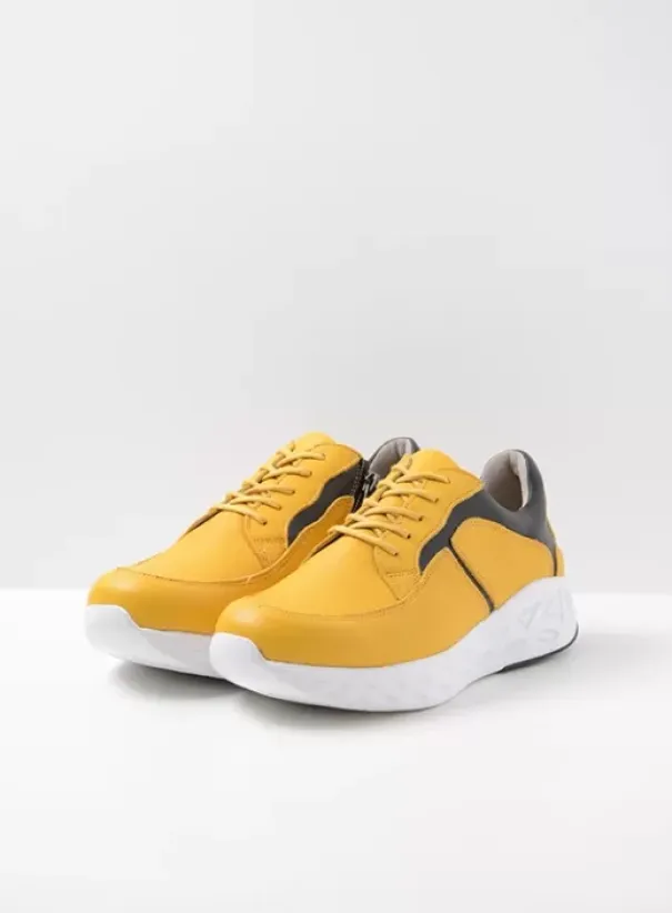 Hielspoor|Wandelschoenen|Wolky Bounce geel/zwart leer