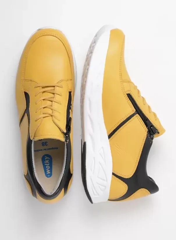 Hielspoor|Wandelschoenen|Wolky Bounce geel/zwart leer