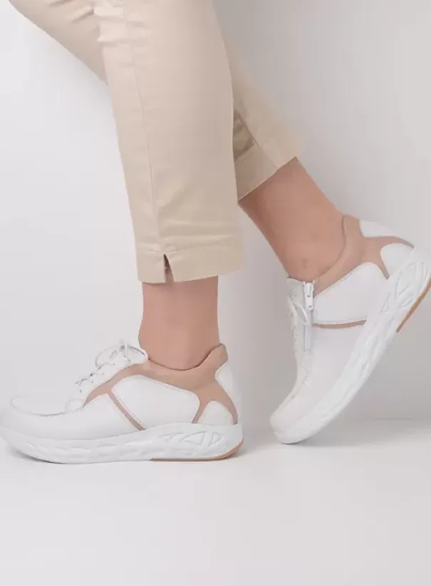 Hielspoor|Wandelschoenen|Wolky Bounce wit/nude leer