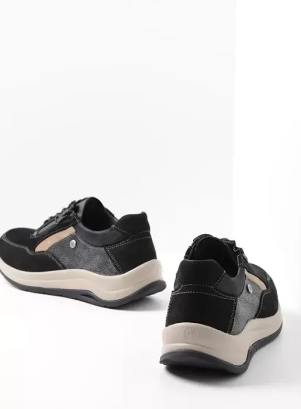 Wandelschoenen|Sneakers|Wolky Cupar zwart combi leer