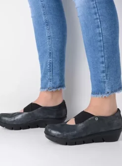 Instappers|Bandschoenen|Wolky Cursa zwart metallic nubuck