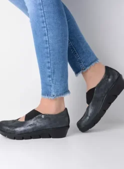 Instappers|Bandschoenen|Wolky Cursa zwart metallic nubuck