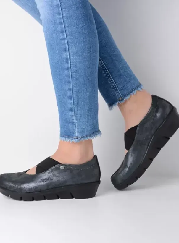 Instappers|Bandschoenen|Wolky Cursa zwart metallic nubuck