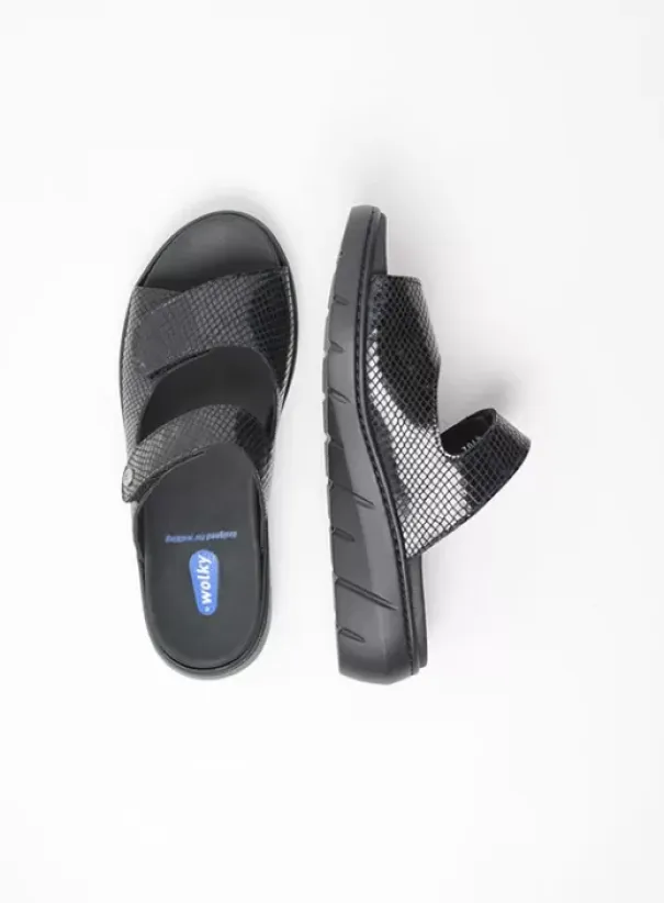 Slippers|Wolky Cyprus blauw slangenprint leer