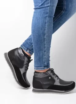 Wandelschoenen|Sneakers|Wolky e-Boot zwart combi leer