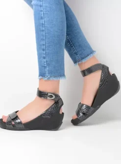 Sandalen|Wolky Era antraciet crocolook lakleer