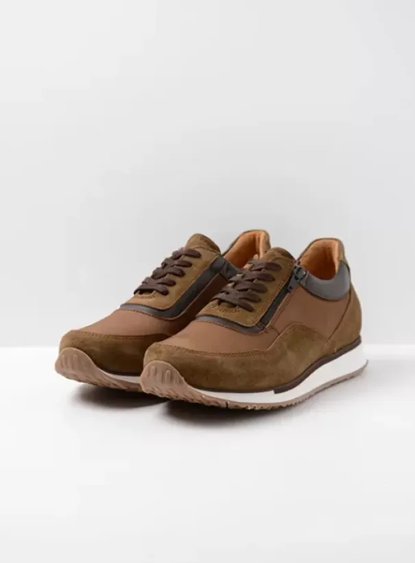 Veterschoenen|Sneakers|Wolky e-Runner taupe combi leer