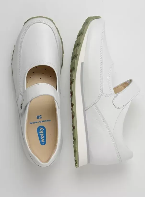 Bandschoenen|Wandelschoenen|Wolky e-Step wit/lichtgroen leer