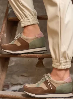 Wandelschoenen|Sneakers|Wolky e-Walk taupe grijsgroen combi leer