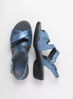 Sandalen|Wolky Fria denim blauw leer