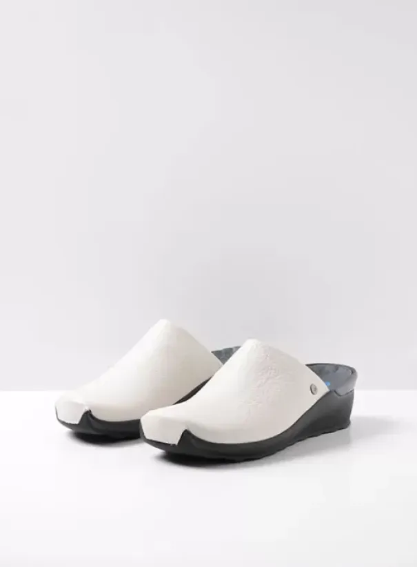 Slippers|Klompen|Wolky Go creme wit leer