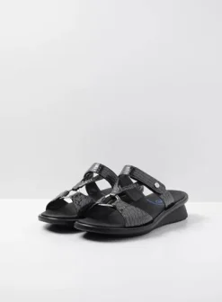 Slippers|Voorjaar/zomer|Wolky Isa antraciet crocolook lakleer