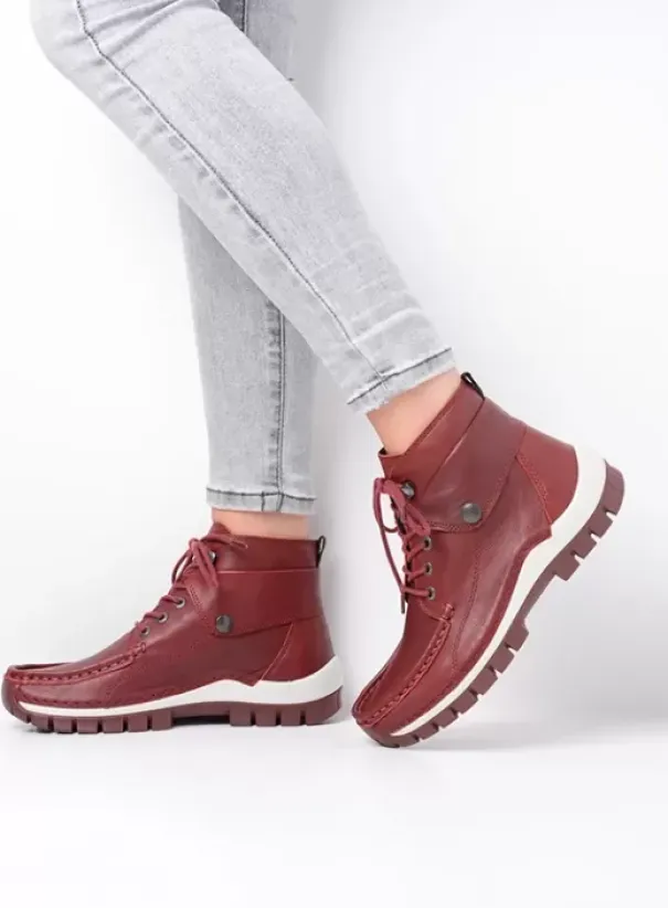 Hielspoor|Veterschoenen|Wolky Jump donkerrood leer