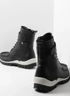 Laarzen|Veterschoenen|Wolky Reach zwart/wit leer