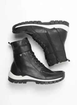 Laarzen|Veterschoenen|Wolky Reach zwart/wit leer
