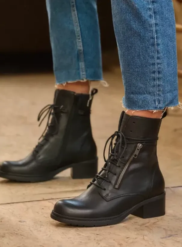 Biker boots|Laarzen|Wolky Rimbley zwart leer