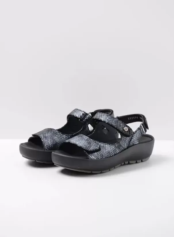 Sandalen|Wolky Rio zwart snake print leer