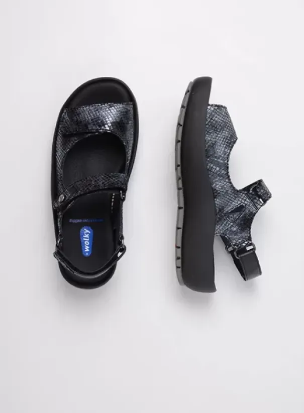 Sandalen|Wolky Rio zwart snake print leer
