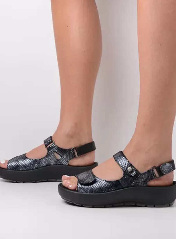 Sandalen|Wolky Rio zwart snake print leer
