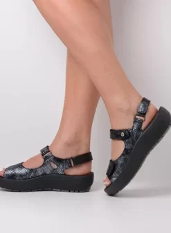 Sandalen|Wolky Rio zwart snake print leer