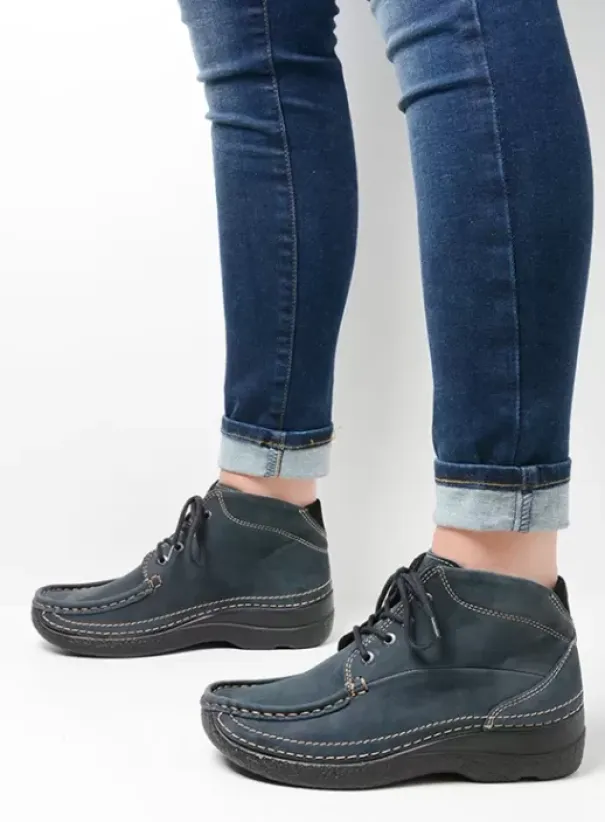 Hielspoor|Veterschoenen|Wolky Roll Shoot blauw nubuck