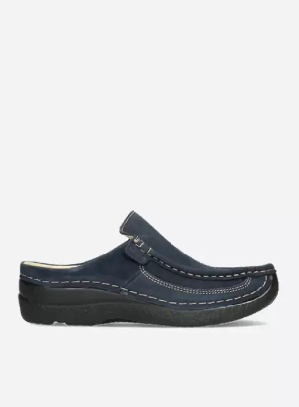 Slippers|Klompen|Wolky Roll Slide blauw nubuck