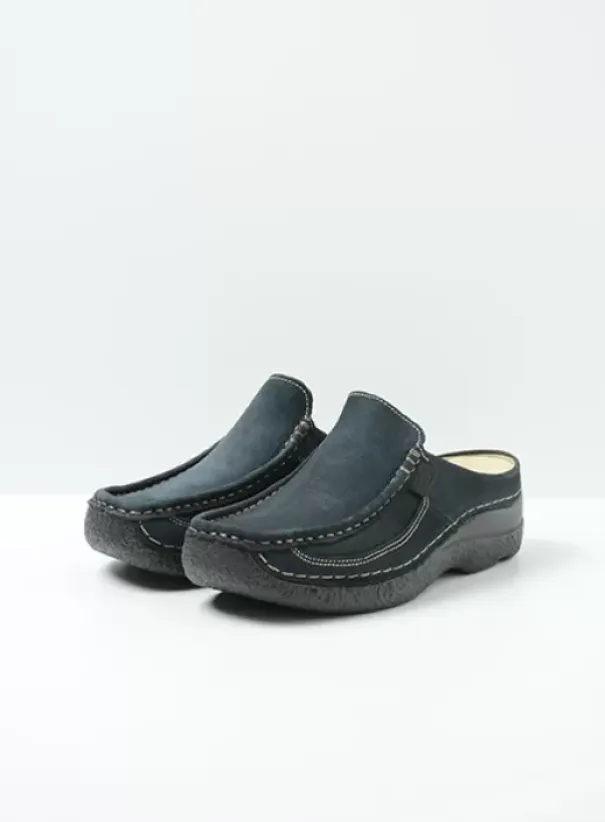 Slippers|Klompen|Wolky Roll Slide blauw nubuck